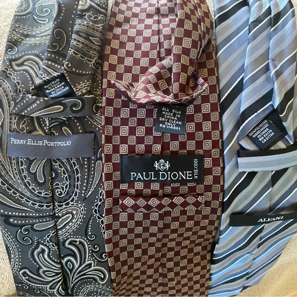 Set of Three Elegant Men's Ties- Burgandy Black, and Silver Gray